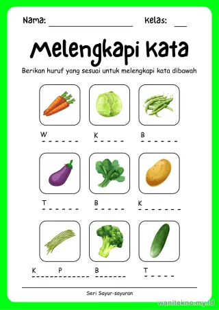 Pratinjau paket 16 Lembar Bercerita Sayur Sayuran — SD Kelas 1-3 Gratis PDF