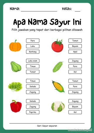 Lembar 8: Apa Nama Sayur Ini
