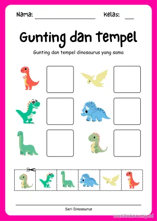 Pratinjau paket 12 Lembar Gunting Tempel Dinosaurus — PAUD Gratis PDF