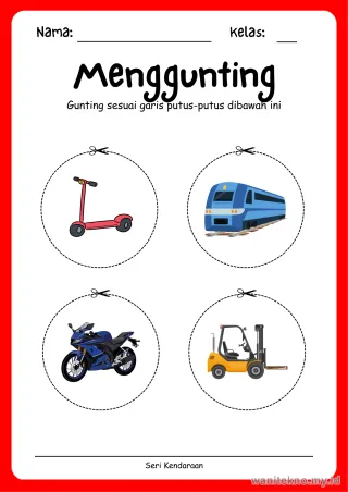 Pratinjau paket 6 Lembar Gunting Tempel Kendaraan — PAUD Gratis PDF