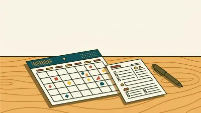 Dokumen kalender pendidikan dan lembar kerja harian guru PAUD di atas meja