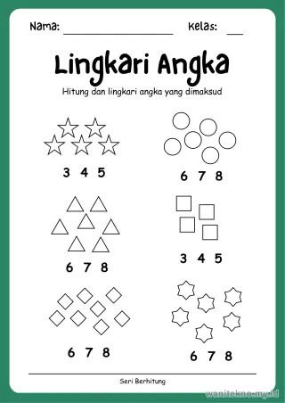 Pratinjau paket 6 Lembar Mengenal Angka Berhitung — TK Gratis PDF