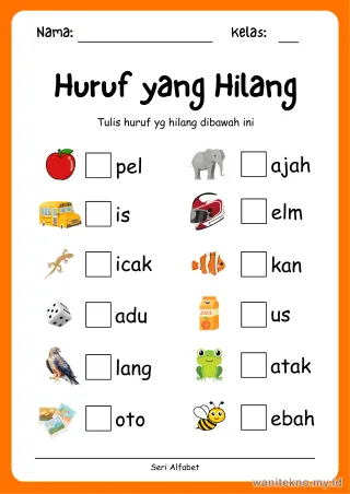 Pratinjau paket 12 Lembar Mengenal Huruf Alfabet — TK Gratis PDF