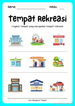 Pratinjau paket 15 Lembar Mengenal Huruf Mengenal Tempat — TK Gratis PDF