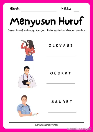Pratinjau paket 15 Lembar Mengenal Huruf Profesi — TK Gratis PDF