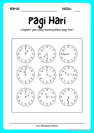 Pratinjau paket 14 Lembar Mengenal Waktu — SD Kelas 1-3 Gratis PDF