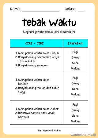 Pratinjau paket 12 Lembar Mengenal Waktu — SD Kelas 1-3 Gratis PDF