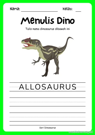 Pratinjau paket 13 Lembar Menulis Huruf Dinosaurus — TK Gratis PDF