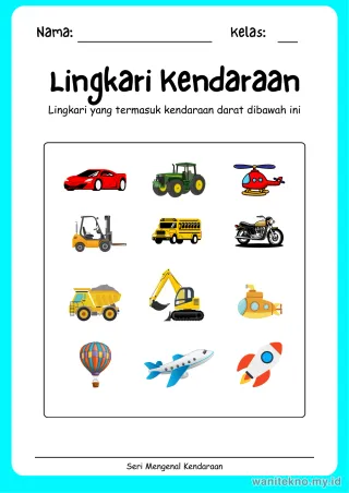 Pratinjau paket 18 Lembar Menulis Huruf Kendaraan — TK Gratis PDF