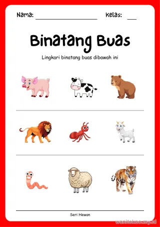 Pratinjau paket 12 Lembar Pasangkan Hewan — TK Gratis PDF