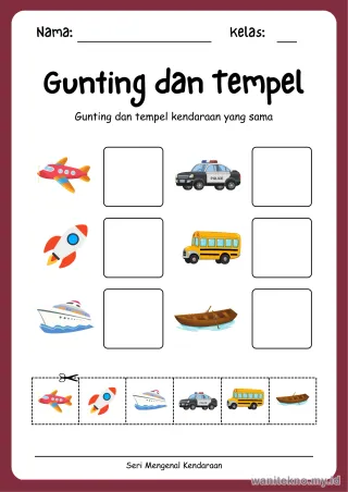 Pratinjau paket 13 Lembar Pasangkan Kendaraan — TK Gratis PDF