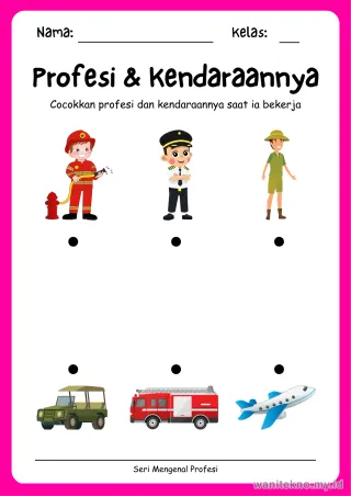 Pratinjau paket 10 Lembar Pasangkan Profesi — TK Gratis PDF