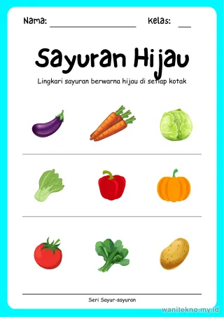 Pratinjau paket 12 Lembar Pasangkan Sayur Sayuran — TK Gratis PDF