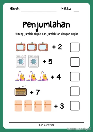 Pratinjau paket 12 Lembar Penjumlahan Berhitung — TK Gratis PDF