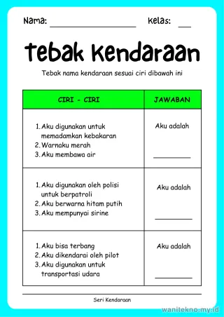 Pratinjau paket 14 Lembar Pilihan Ganda Kendaraan — SD Kelas 1-3 Gratis PDF