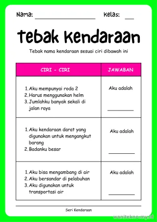 Lembar 3: Tebak Kendaraan