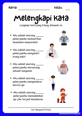 Pratinjau paket 12 Lembar Tebak Nama Profesi — TK Gratis PDF