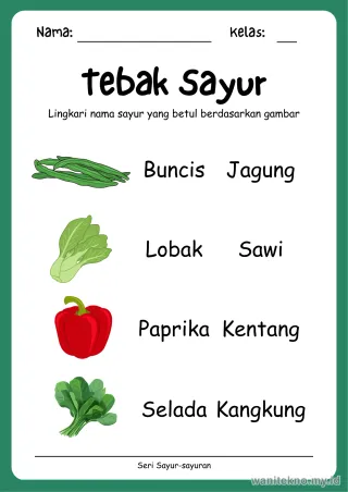Lembar 2: Tebak Sayur