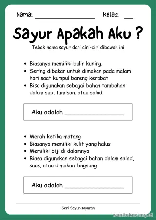 Lembar 12: Sayur Apakah Aku ?